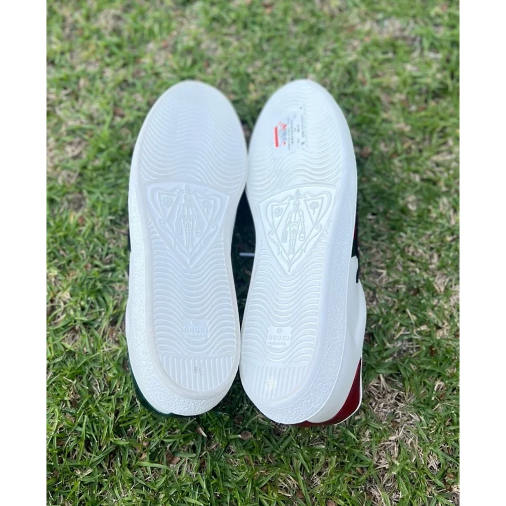 GUCCI Mens Ace Leather Sneakers White King Snake Embossed Size 16.5 G US 17 NEW